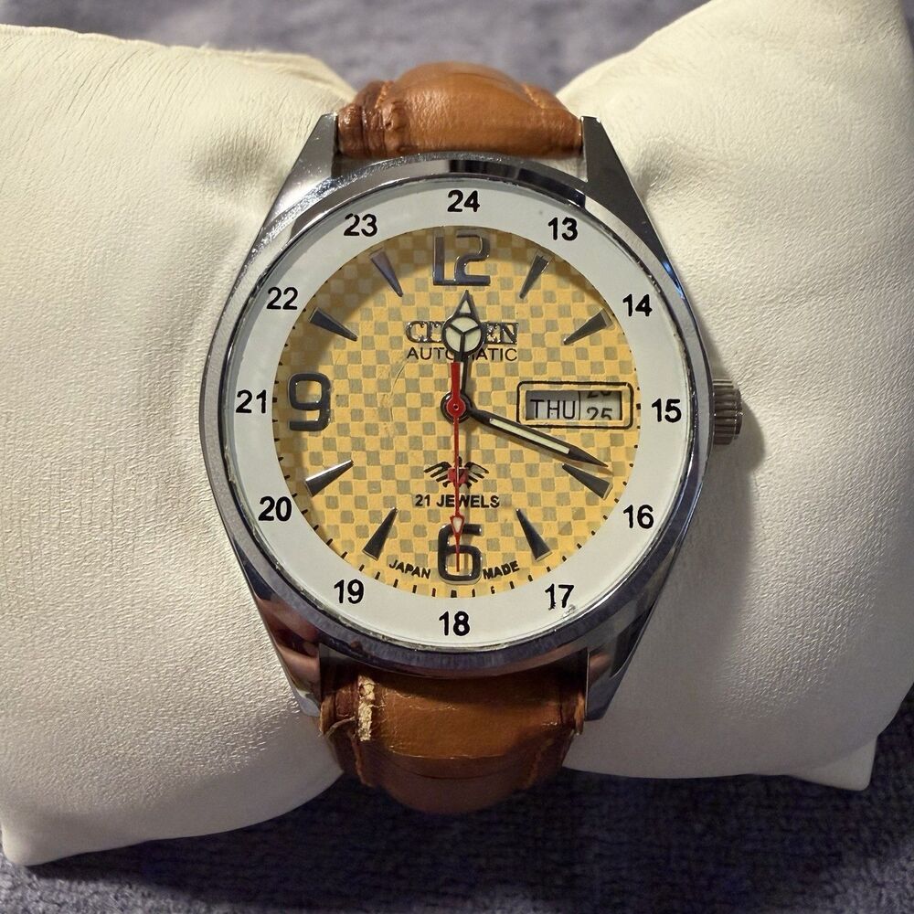 RARE Citizen Eagle 21 JEWELS Automatic 71-2591 Brown Band Japan